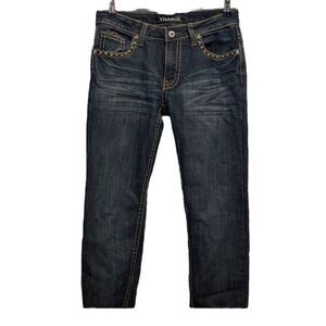 Village Dark Wash Straight Leg‎ Embellished Rodeo Festival Cotton Blend  Jeans 8